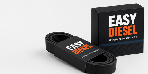 Easy Diesel premium serpentine belt packaging in orange, black, and blue